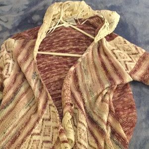 red white open sweater